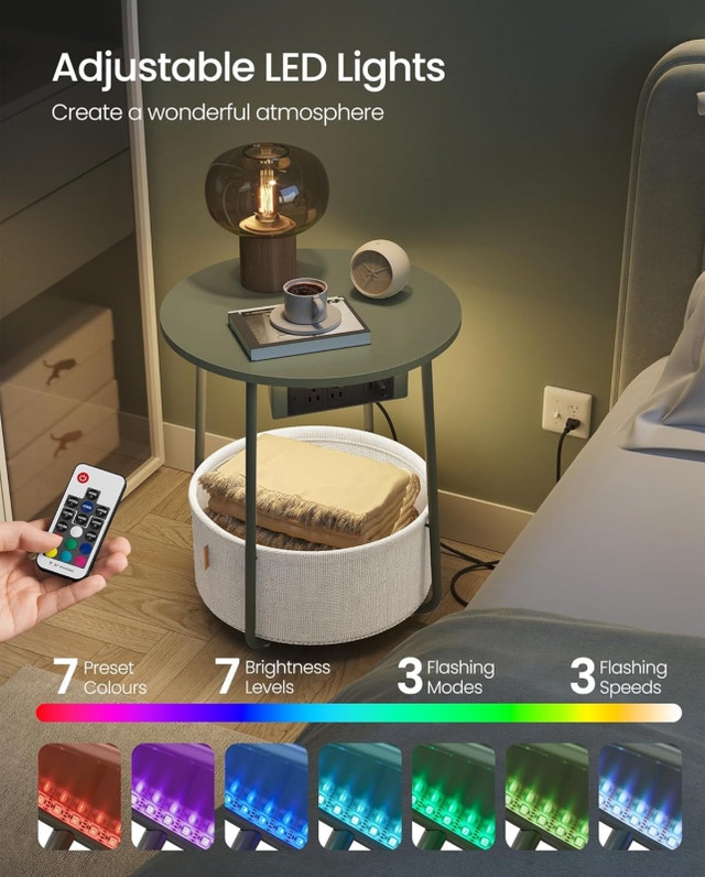 VASAGLE LILEA End Table w/ LED, USB, Outlets - photo 2