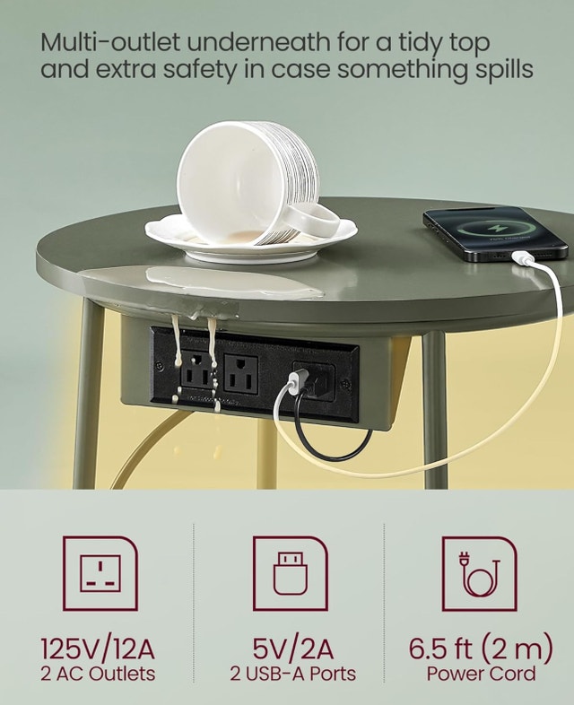 VASAGLE LILEA End Table w/ LED, USB, Outlets - photo 3