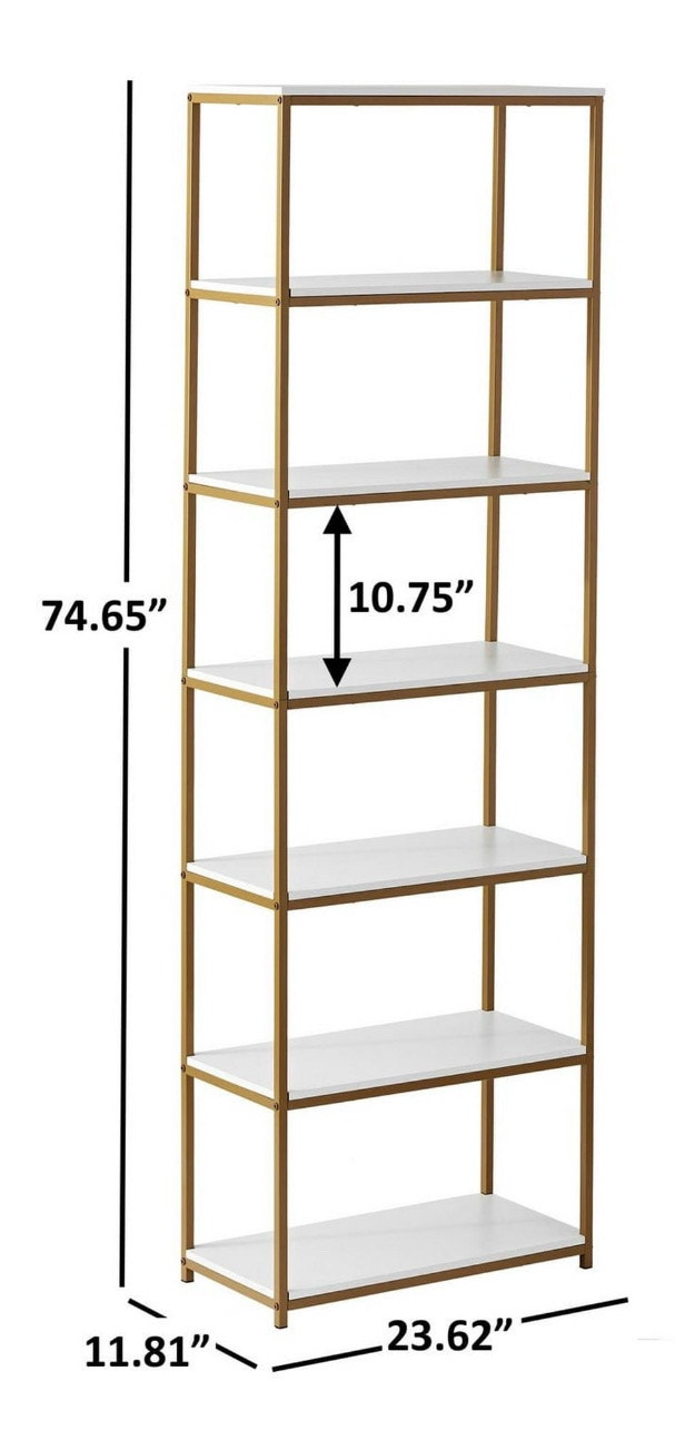 New-Mainstays 6-Shelf Bookcase, White/Gold - photo 2