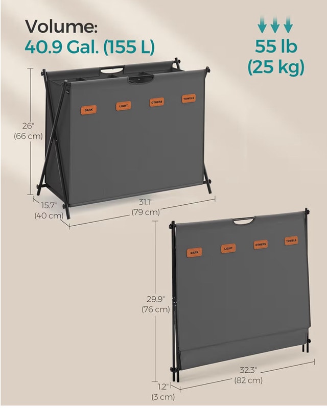 SONGMICS Laundry Hamper, Laundry Basket, 40.9 Gal. - photo 2