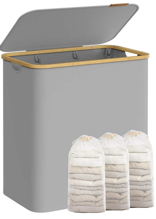 SONGMICS Laundry Hamper with Lid, 3-Section