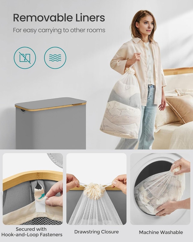 SONGMICS Laundry Hamper with Lid, 3-Section - photo 5