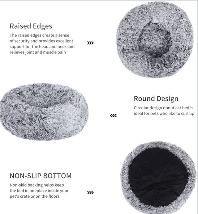 Donut Dog Bed, Cat Calming Bed Anti-Anxiety Round Fluffy - photo 2