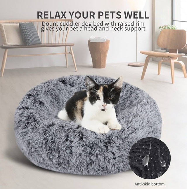 Donut Dog Bed, Cat Calming Bed Anti-Anxiety Round Fluffy - photo 4