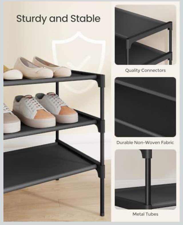 SONGMICS 3-Tier Shoe Rack, Shoe Storage Organiser - photo 4