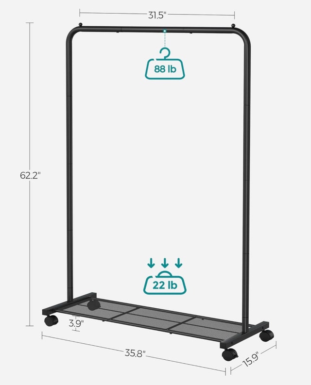 SONGMICS Clothes Rack with Wheels, 35.8 Inch Garment Rack - photo 4