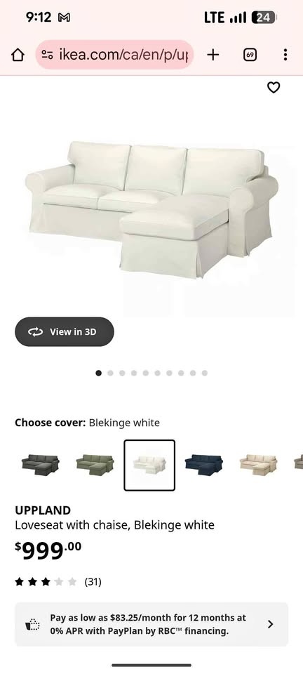 Ikea Uppland Sofa with chaise