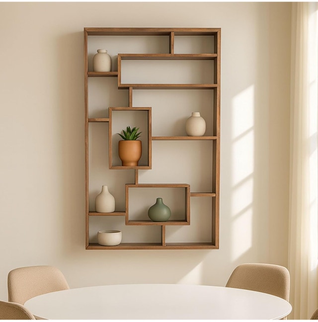 New-Wall Storage Shelf with Geometric Design, Fir Wood - photo 2