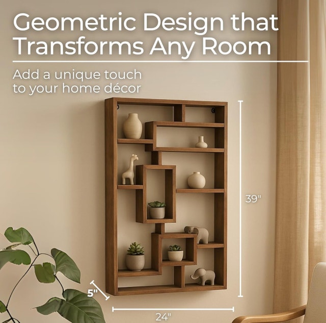 New-Wall Storage Shelf with Geometric Design, Fir Wood - photo 3