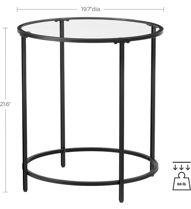 VASAGLE Round Side Table, Glass End Table - photo 3