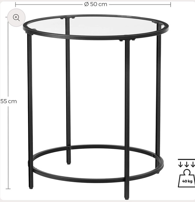 VASAGLE Round Side Table, Tempered Glass Top, Metal Frame - photo 2