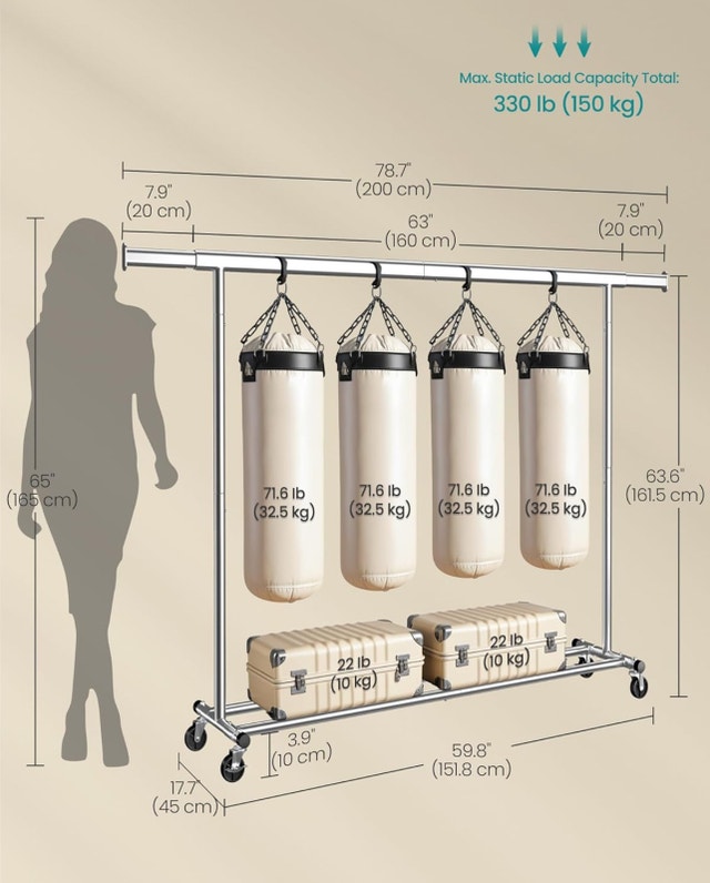 SONGMICS Clothes Rack with Wheels, Heavy-Duty Clothing Rack - photo 3