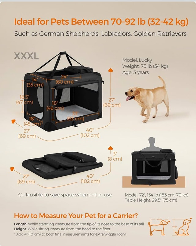 New-Feandrea Dog Crate, Collapsible Pet Carrier, XXXL - photo 3