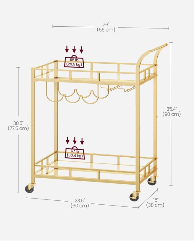 VASAGLE Bar Cart Gold, Home Bar Serving Cart, Wine Cart - photo 4