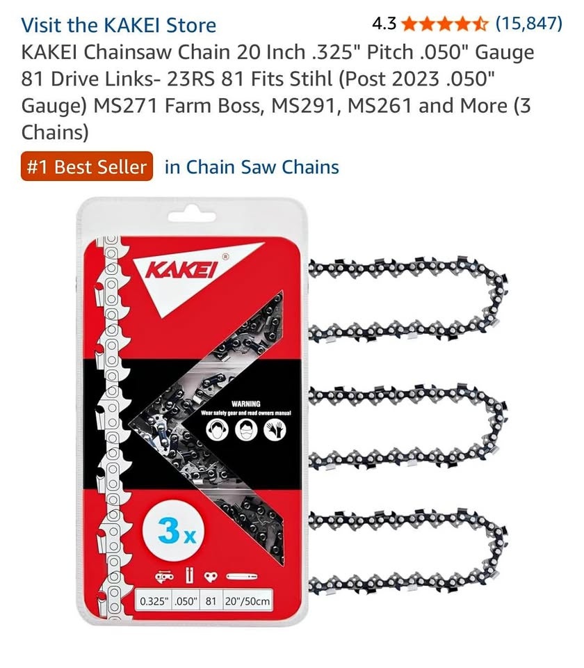 KAKEI Chainsaw Chain – 20” .325” Pitch .050” Gauge (81 DL) – 3 P
