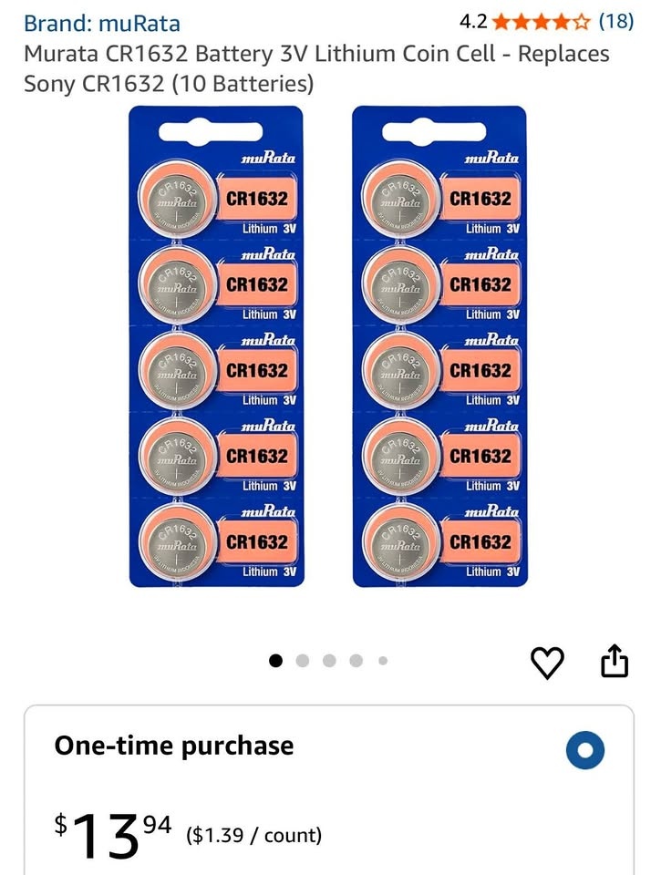Murata CR1632 3V Lithium Coin Cell Battery