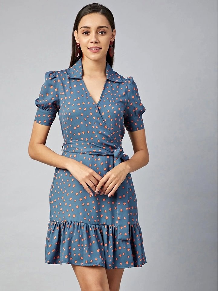 Polka Perfection: The Coral & Grey Overlap Dress
