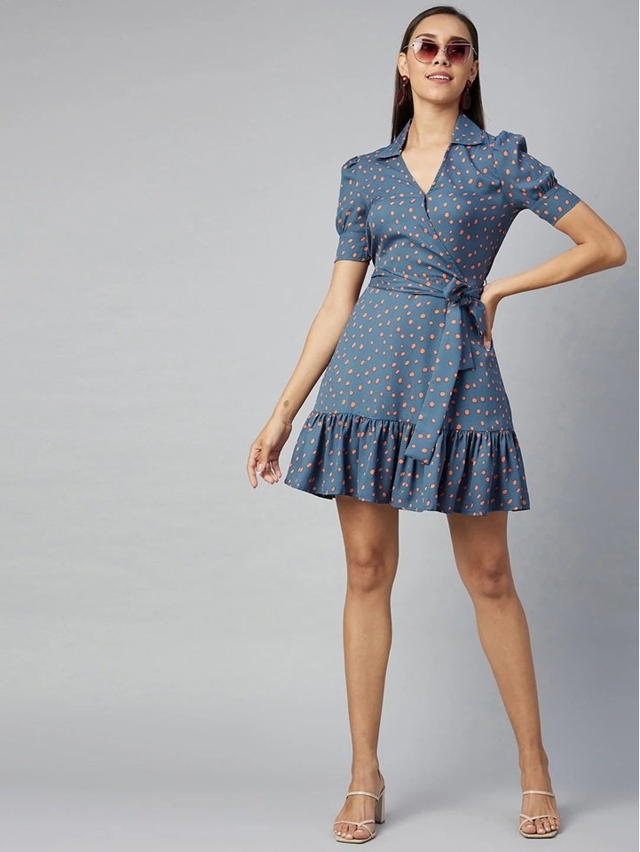 Polka Perfection: The Coral & Grey Overlap Dress - photo 2