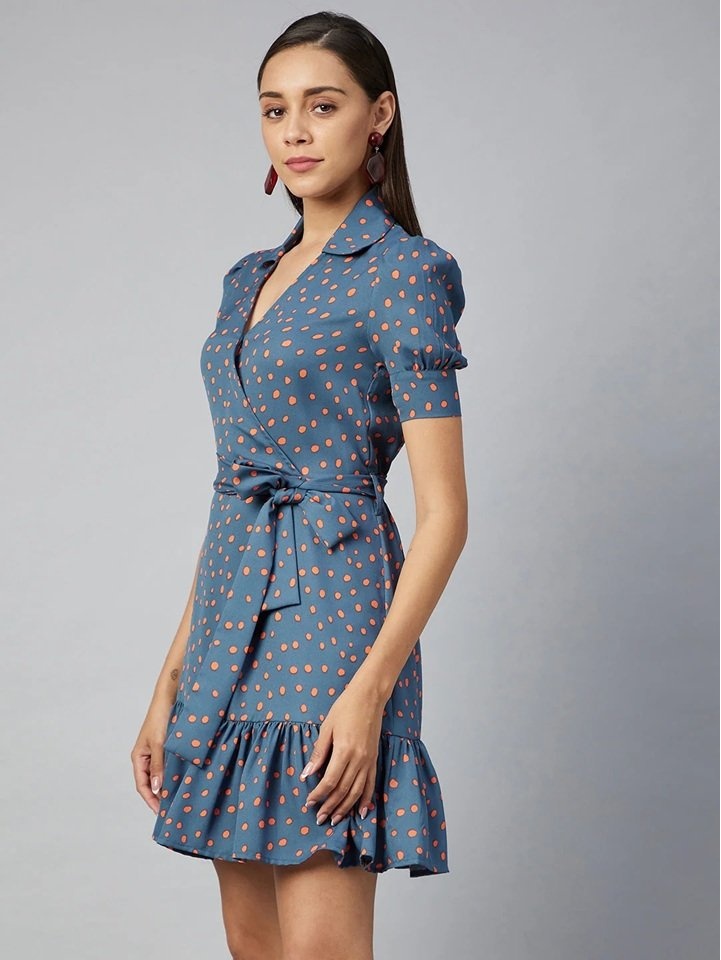 Polka Perfection: The Coral & Grey Overlap Dress - photo 3