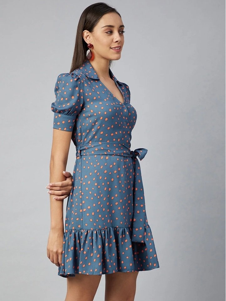 Polka Perfection: The Coral & Grey Overlap Dress - photo 4