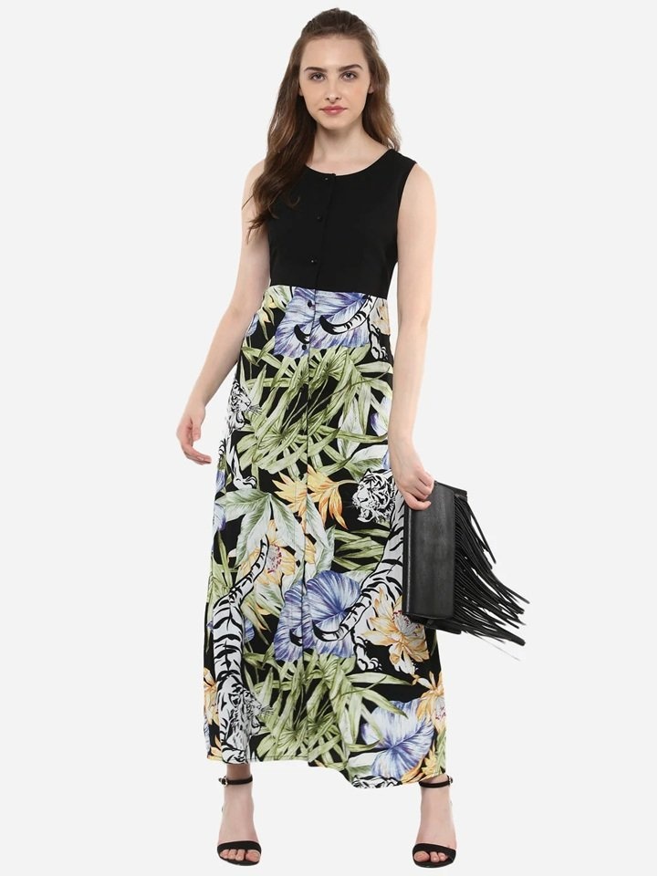 Women's Long Maxi Dress with Tropical Print - photo 2