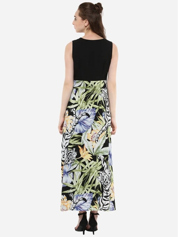 Women's Long Maxi Dress with Tropical Print - photo 3