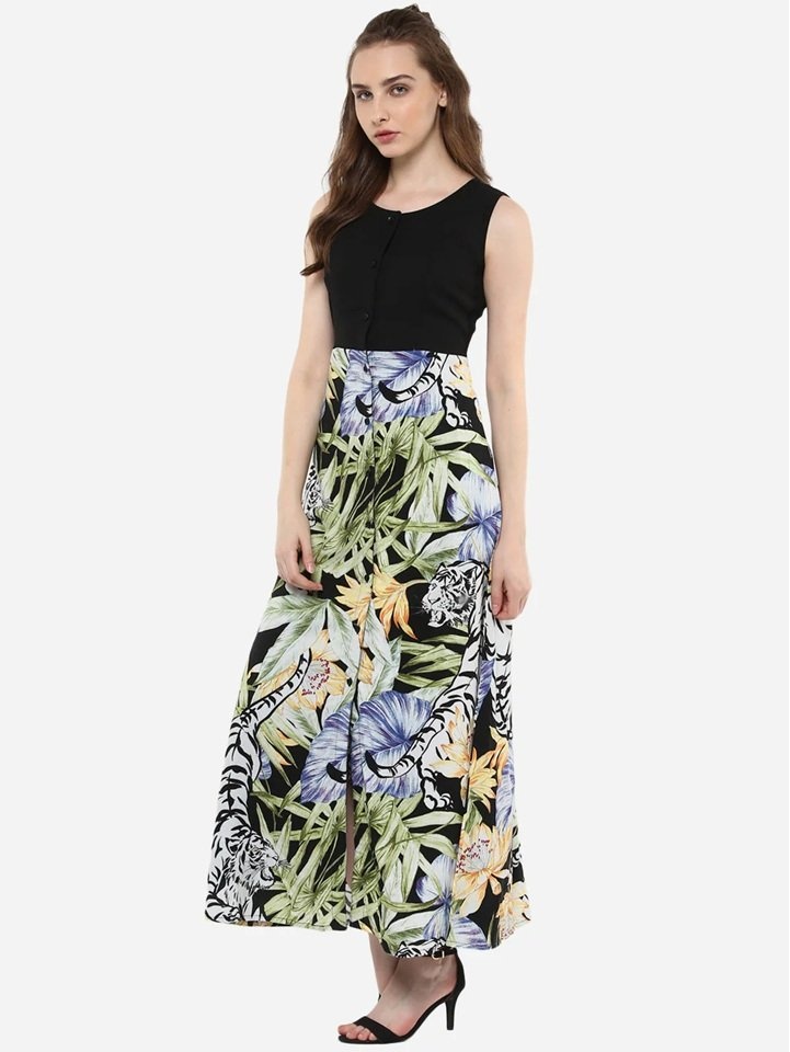 Women's Long Maxi Dress with Tropical Print - photo 4