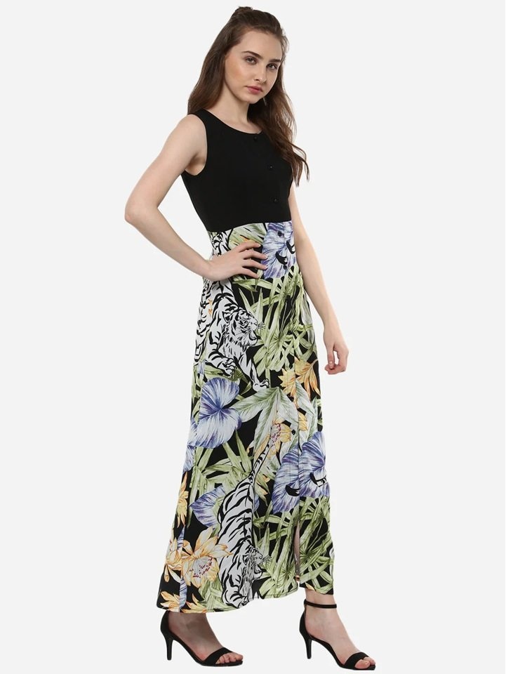 Women's Long Maxi Dress with Tropical Print - photo 5