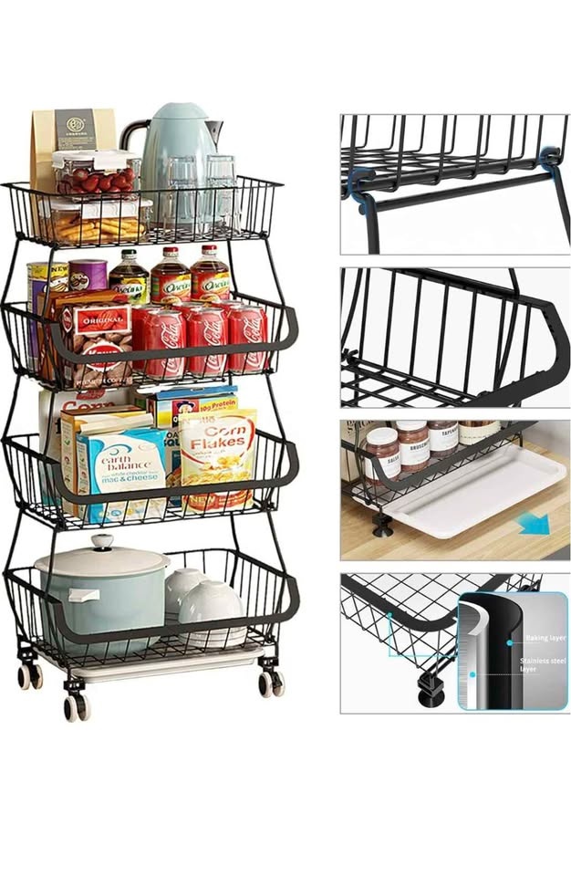 Brand new | 6 tier Metal wire baskets with wheels - photo 3