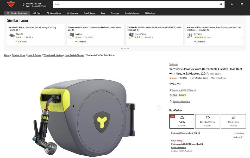 Yardworks Hose Reel w/ Nozzle & Adaptor, 120-ft - Like New! - photo 2