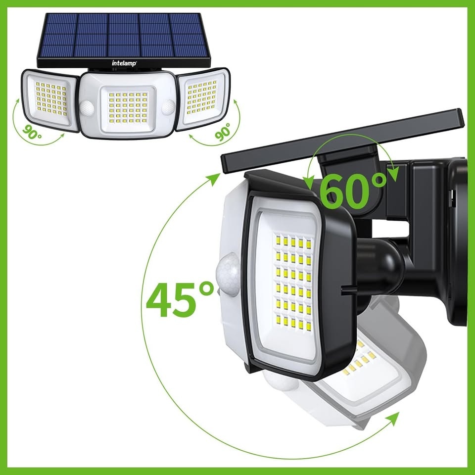 Solar Motion Sensor Light – 6000mAh, 3 Adjustable Heads - photo 3