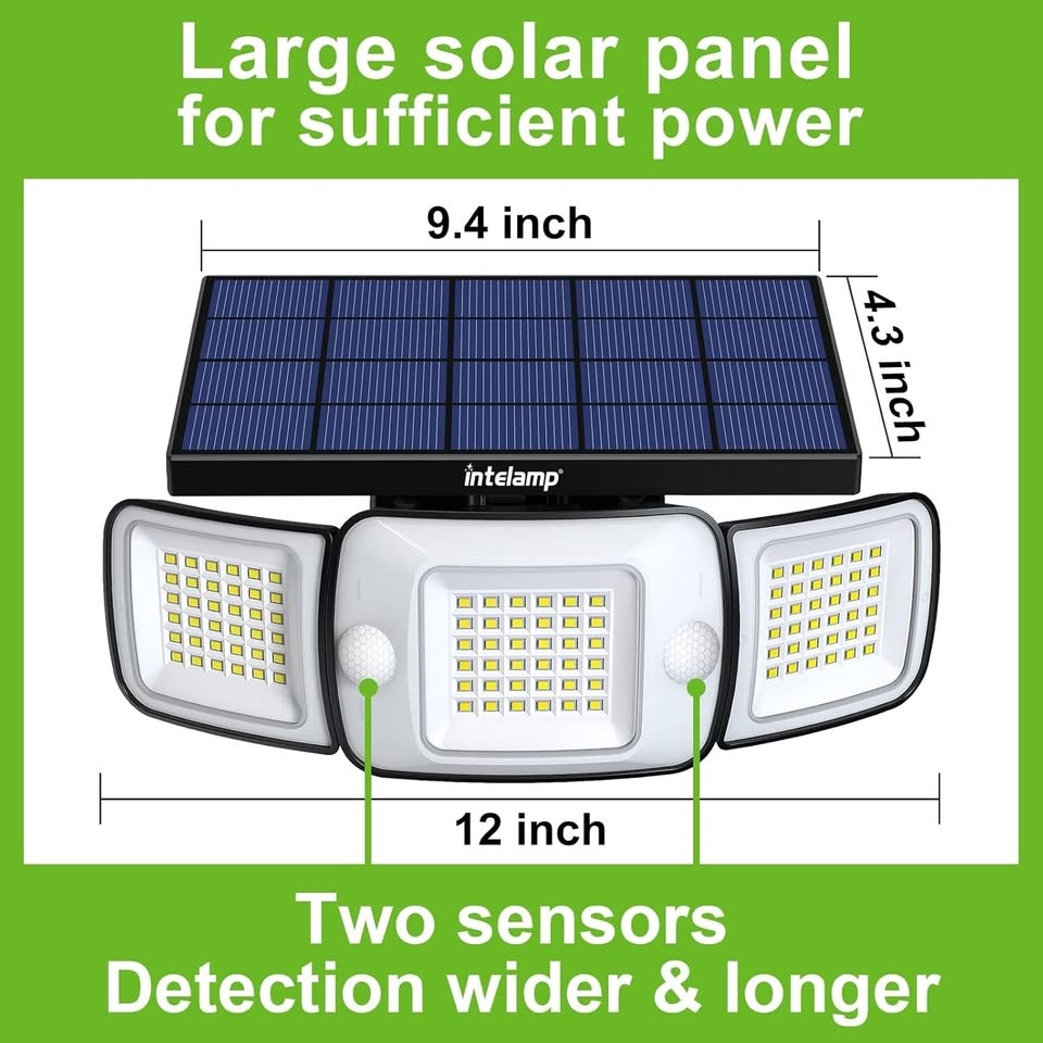 Solar Motion Sensor Light – 6000mAh, 3 Adjustable Heads - photo 4