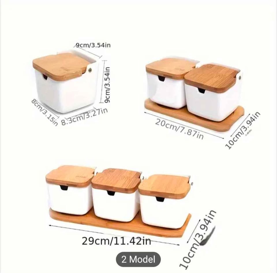 Brand new 3 ceramic condiment jars with bamboo lids - photo 2