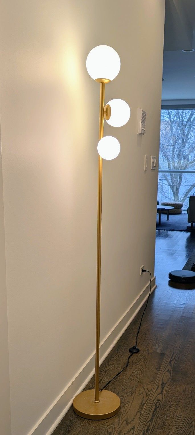 Floor Lamp 3 Globe Mid Century Sphere Frosted Glass Shade - photo 2