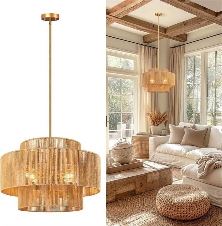 24'' Boho Rattan Chandelier, 4-Light - photo 3