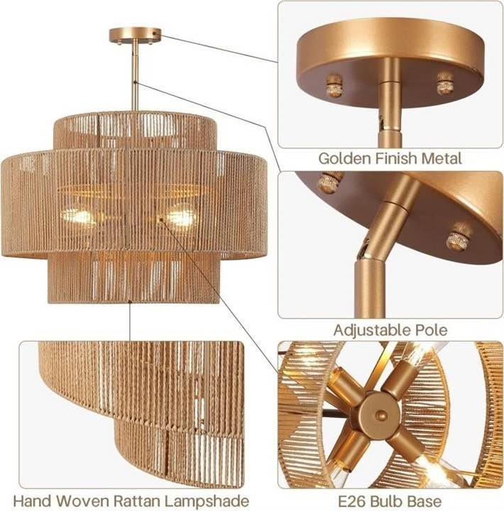 24'' Boho Rattan Chandelier, 4-Light - photo 4