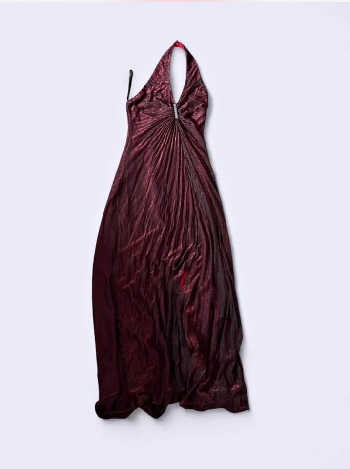 Burgundy and Red maxi halter dress with scarf