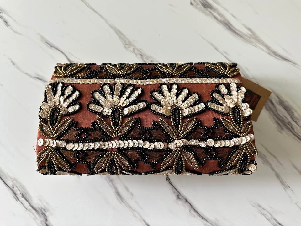 Handmade Beaded Clutch with Gold Chain Strap (Womens's Handbag)