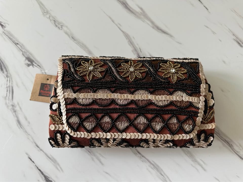 Handmade Beaded Clutch with Gold Chain Strap (Womens's Handbag) - photo 2