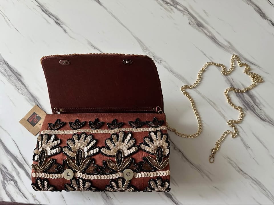 Handmade Beaded Clutch with Gold Chain Strap (Womens's Handbag) - photo 3