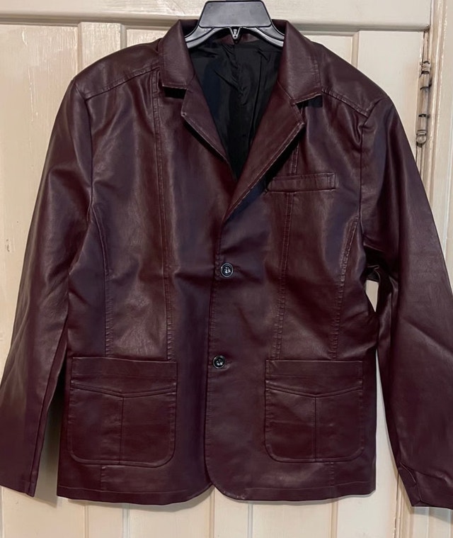 Plus Size Faux Leather Blazer-Size 1XL