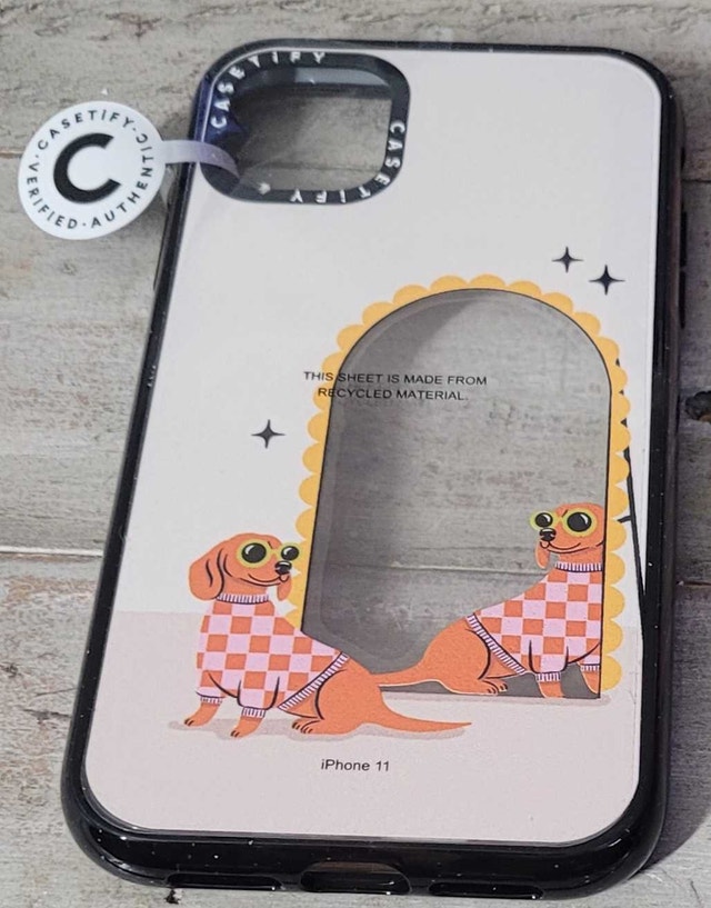 Casetify iPhone 11 Case, Checkered Dachshund Mirror