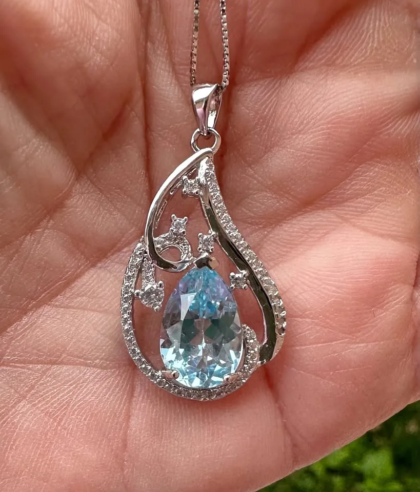 5.34 CTW Swiss Blue Topaz w Diamonds Necklace thumbnail