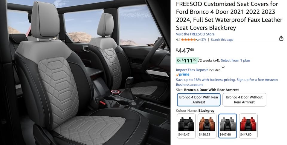 Ford Bronco 4 Door (2021-2024) – Custom Faux Leather Seat Covers - photo 2