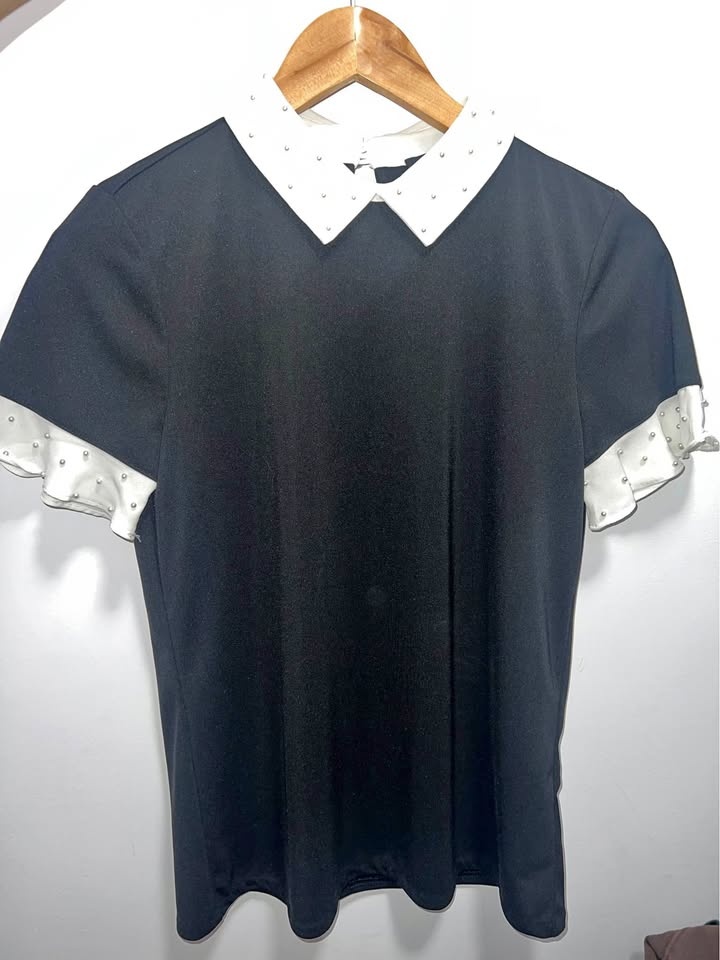 Karl Lagerfeld black and white blouse with pearl details