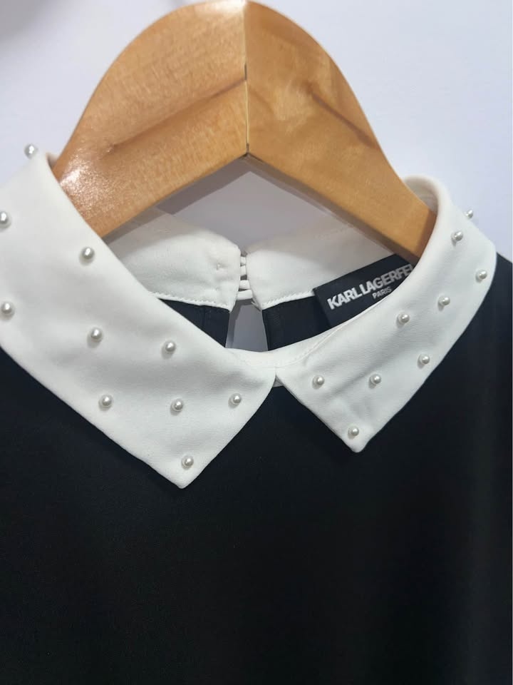 Karl Lagerfeld black and white blouse with pearl details - photo 4
