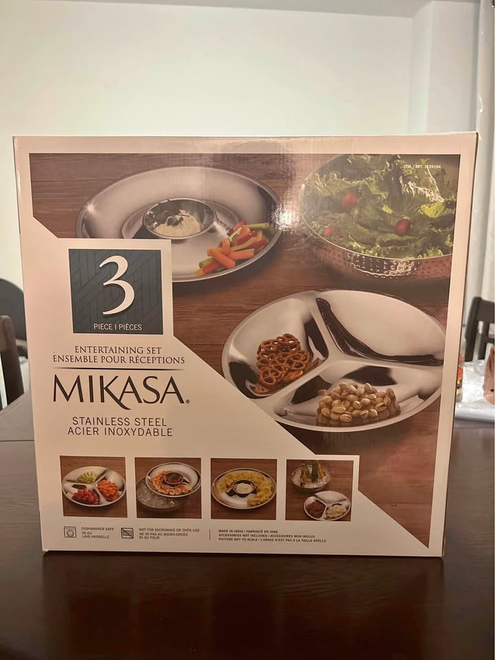 Mikasa Stainless Steal 3 Piece Entertainment Set