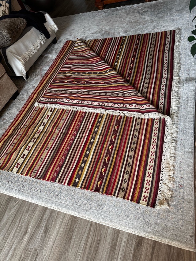 Striped Area Rug 100% WOOL