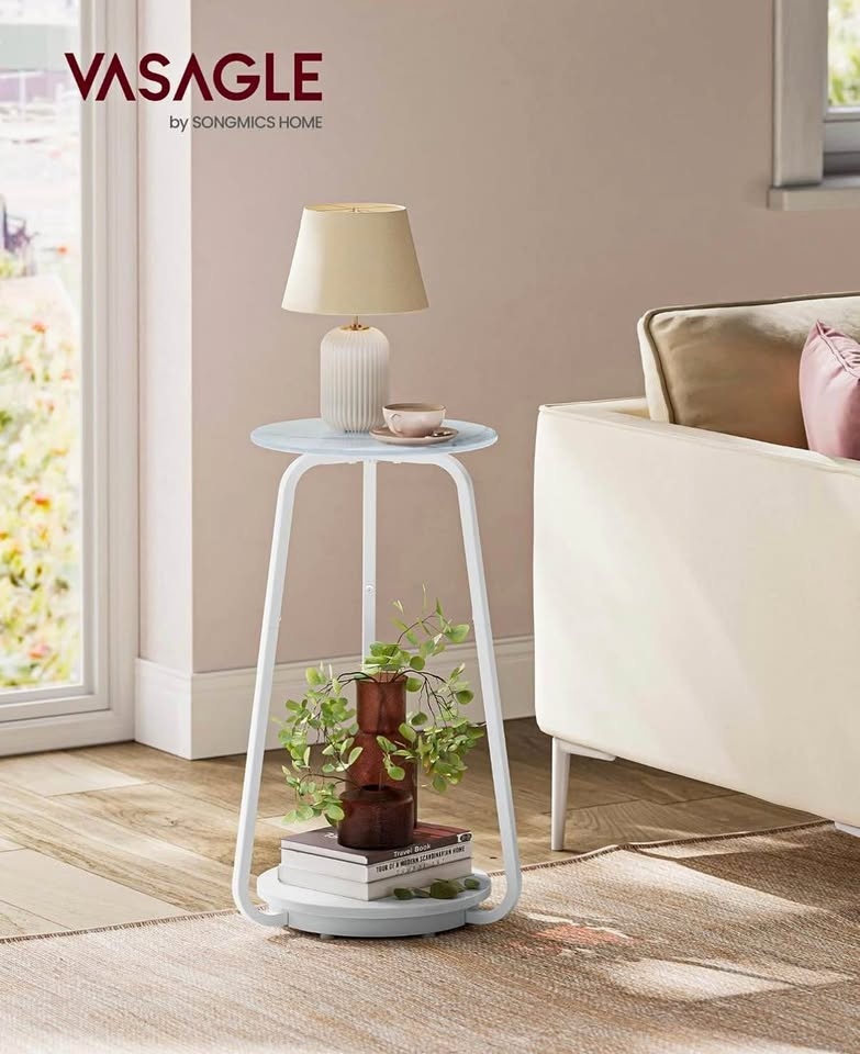 🆕 VASAGLE Round Side Table – 2-Tier Nightstand