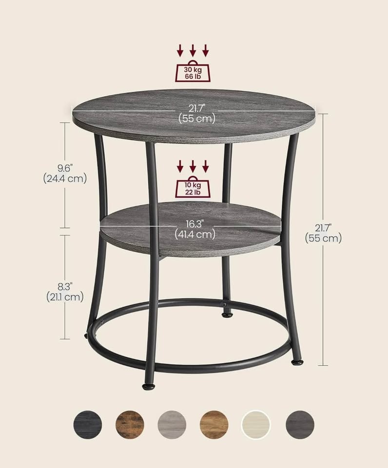 🆕 VASAGLE 2-Tier Round Side Table | Modern End Table - photo 3